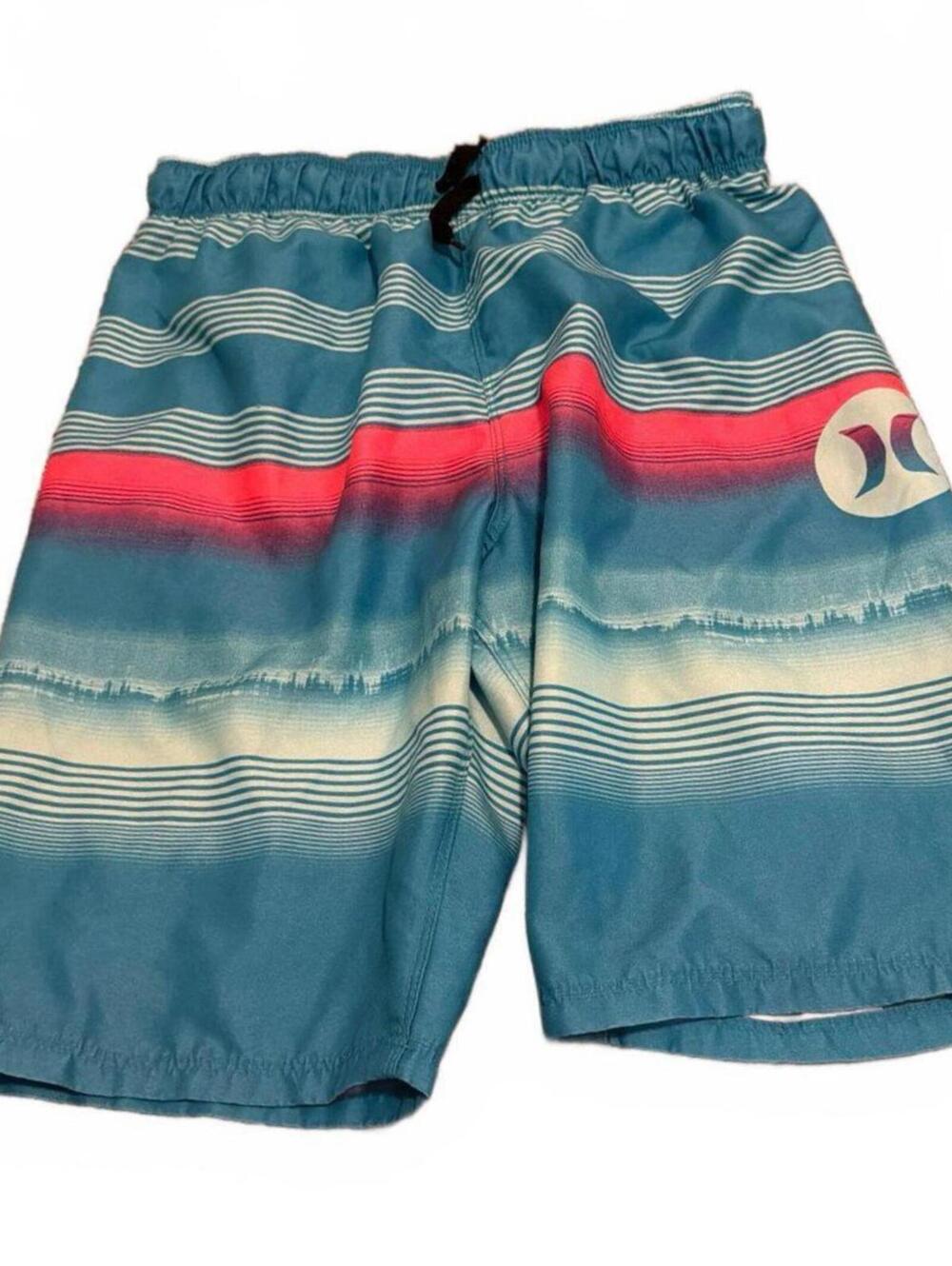 Hurley Boys 14/16 (XL) Blue Striped Swim Trunks - Boardshorts